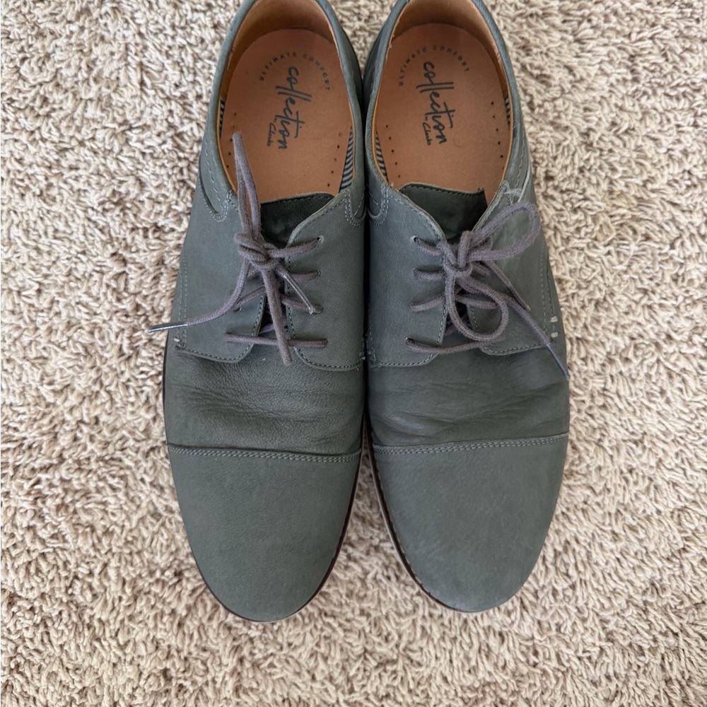 Clarks Raharto Vibe Mens Gray Leather Cap Toe Oxfords Shoes